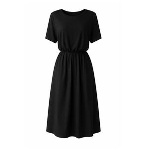 Vanessa Zani Italy Black Cotton Mixed Media Elastic Waist Midi Pocket Dress L